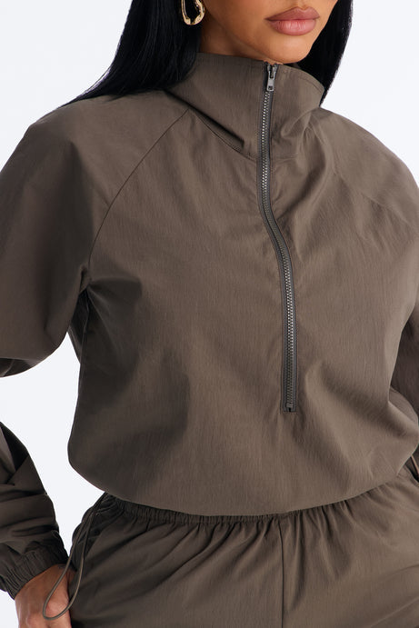 Cool Down Windbreaker Long Sleeve Romper - Hunter