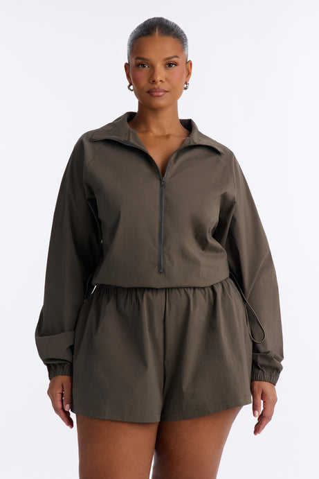 Cool Down Windbreaker Long Sleeve Romper - Hunter