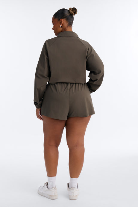 Cool Down Windbreaker Long Sleeve Romper - Hunter