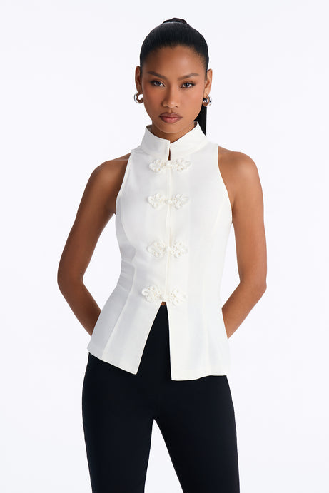 Lily Mock Neck Linen Blouse
