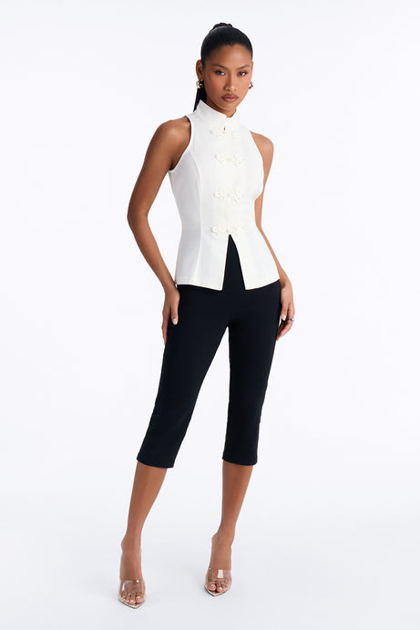 Lily Mock Neck Linen Blouse