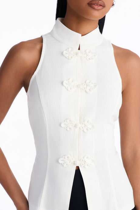 Lily Mock Neck Linen Blouse