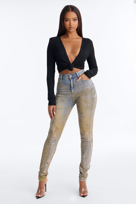 New York Nights High Rise Embellished Stretch Skinny Jeans