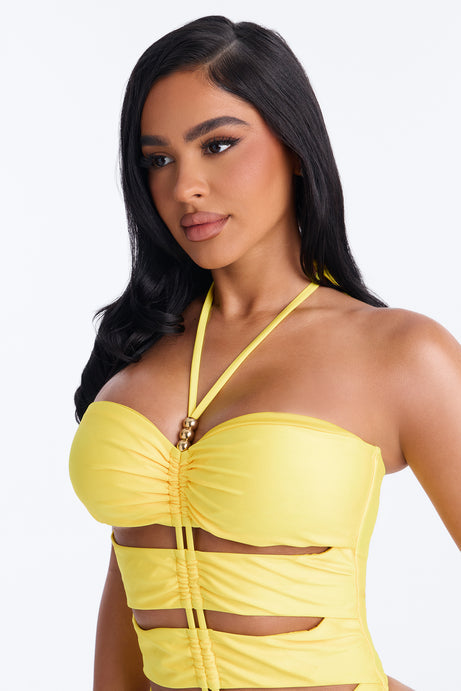 Lillia 1 Piece Ruched Cut Out Halter Swimsuit