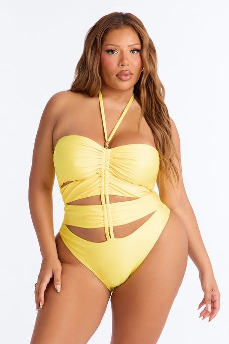Lillia 1 Piece Ruched Cut Out Halter Swimsuit