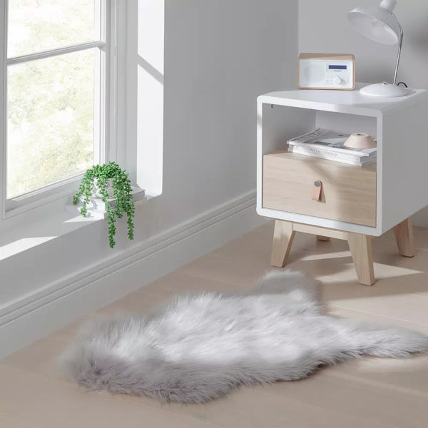 Habitat Sheepskin Faux Fur Dove Grey Shaggy Rug - 60x90cm