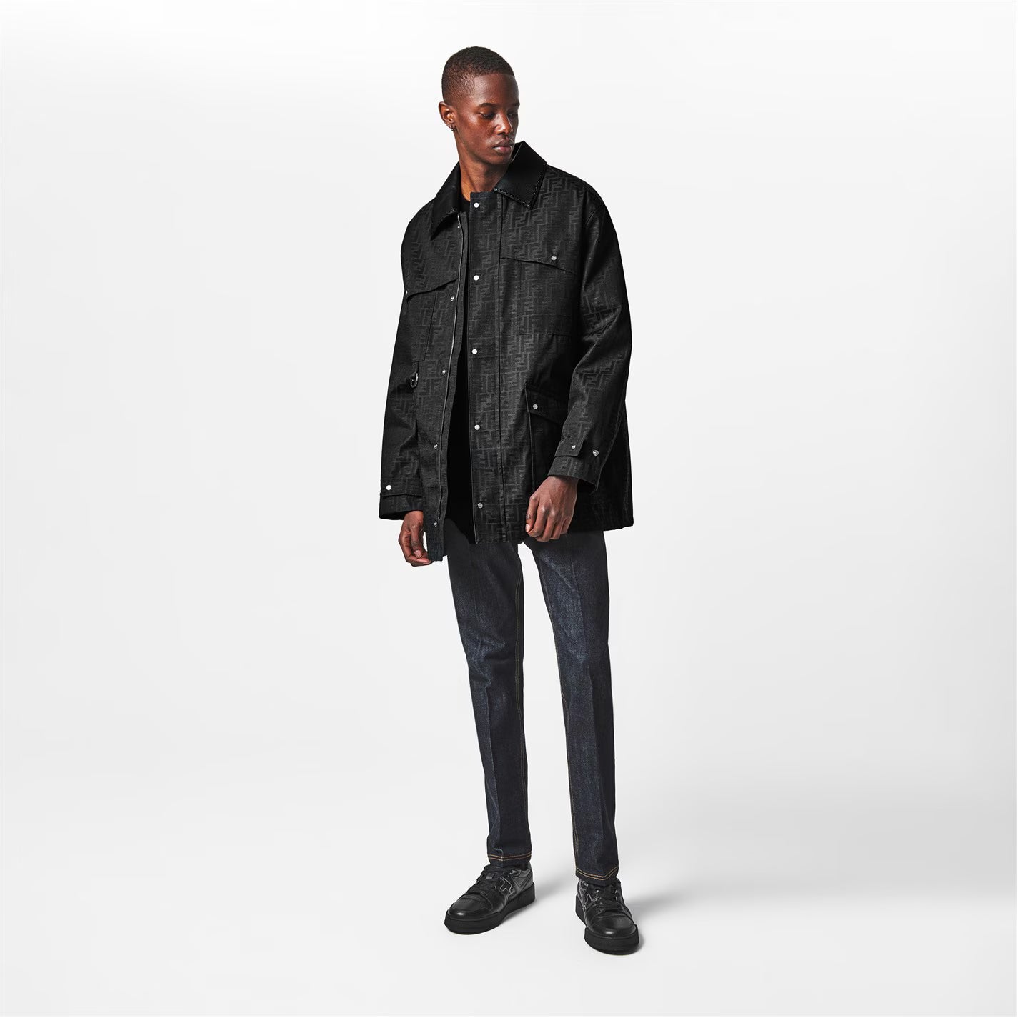 FENDI Men's Logo Blouson Long Sleeve Coach Jacket