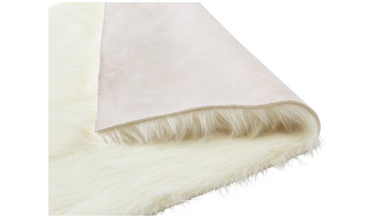 Habitat Sheepskin Faux Fur Cream Shaggy Rug - 60x90cm