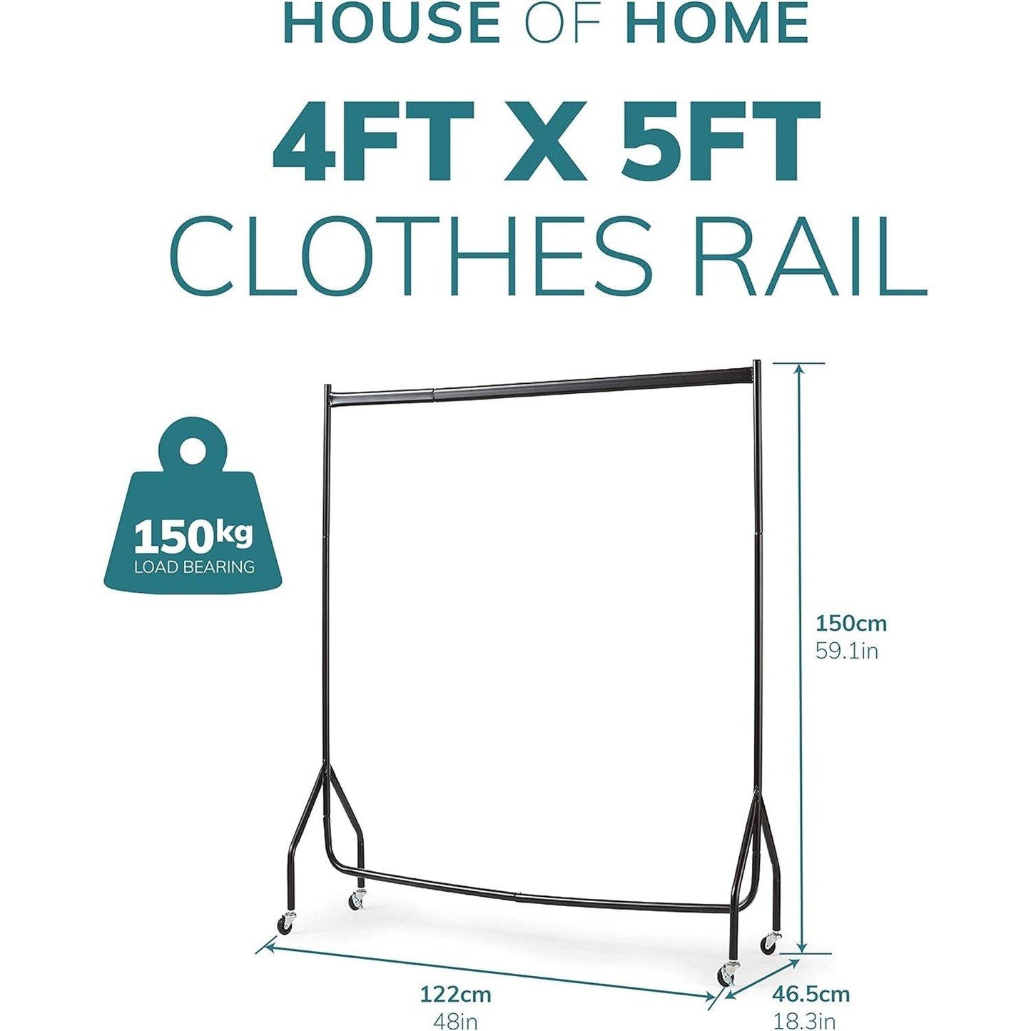 House of Home Superior 4FT Long x 5FT Clothes Rail In Black