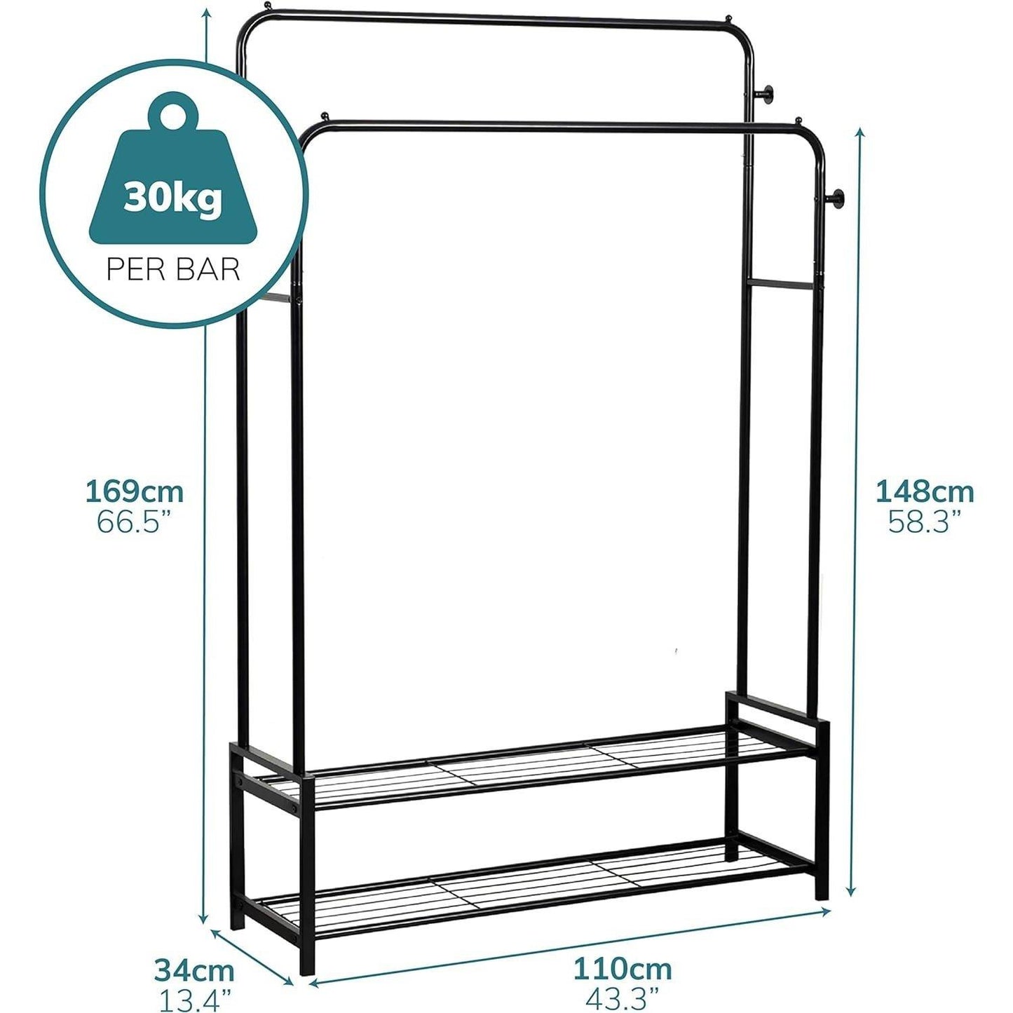 House of Home Freestanding Double Clothes Rail 3.5ft x 5.5