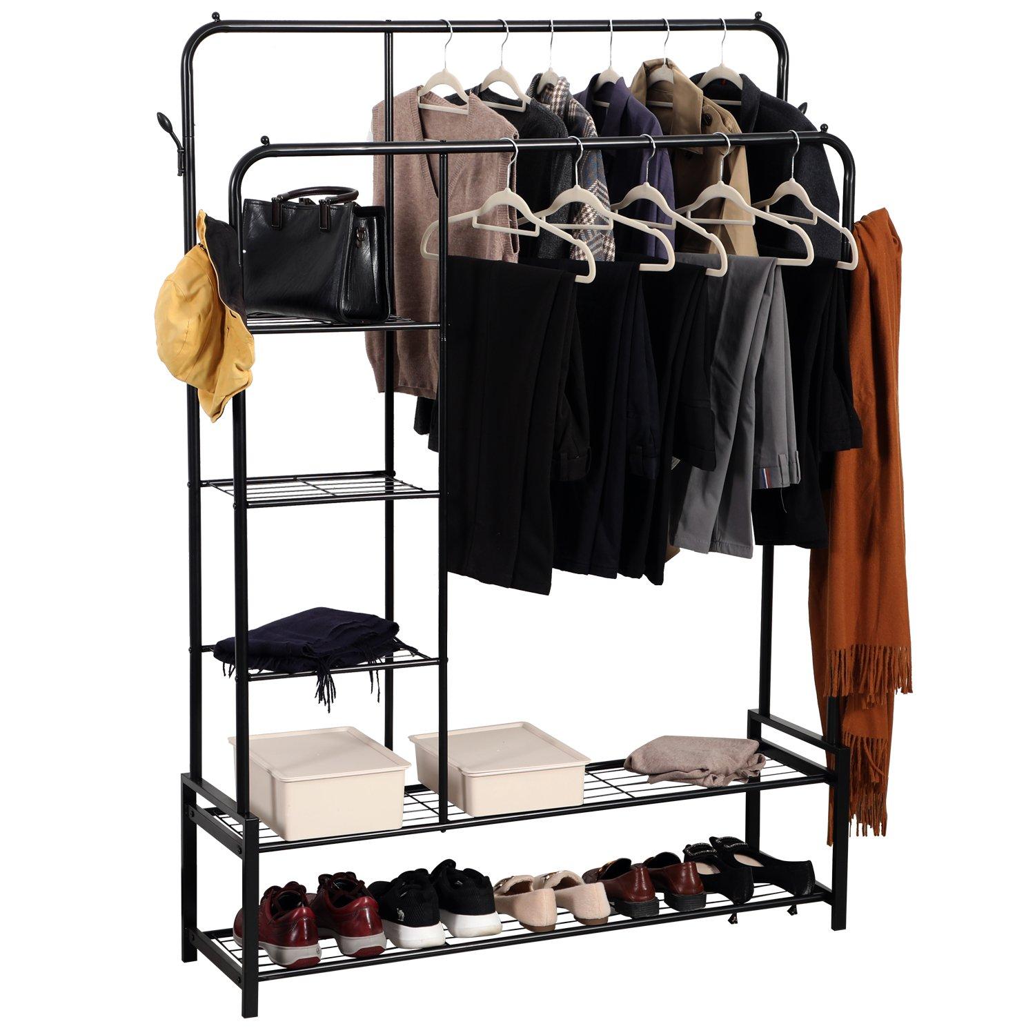 House of Home Double Clothes Rail with 2 Shoe Racks ,3 Shelves
