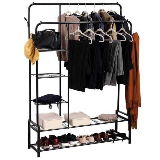 House of Home Double Clothes Rail with 2 Shoe Racks ,3 Shelves