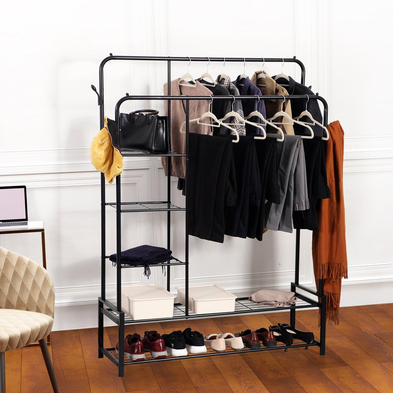 House of Home Double Clothes Rail with 2 Shoe Racks ,3 Shelves