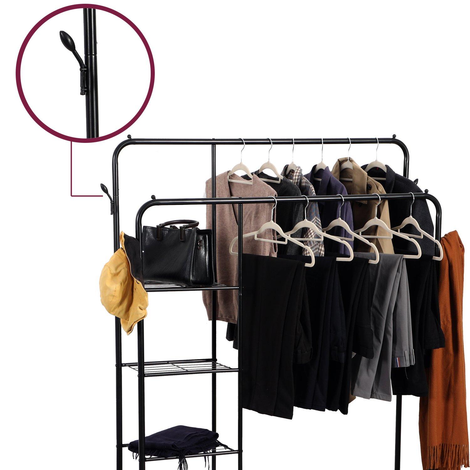 House of Home Double Clothes Rail with 2 Shoe Racks ,3 Shelves