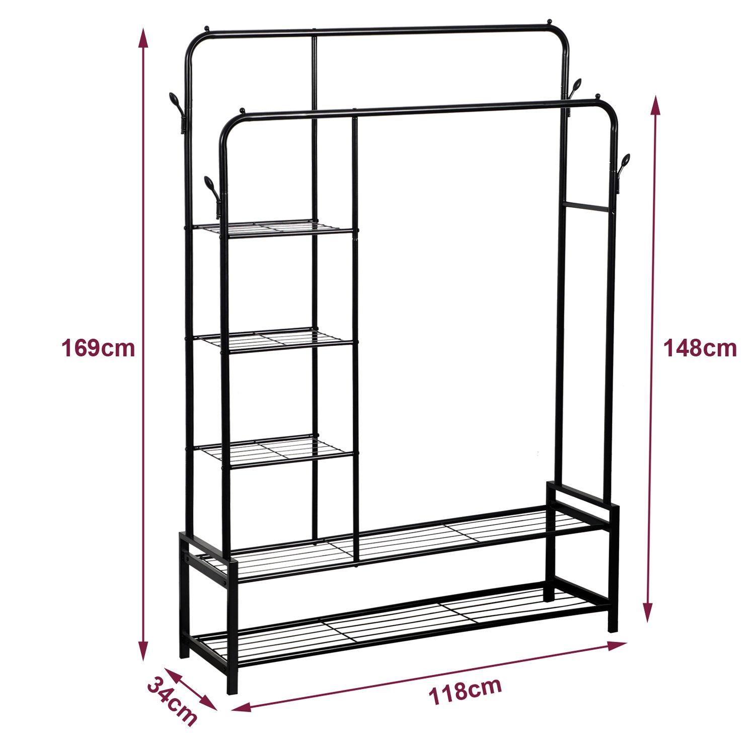 House of Home Double Clothes Rail with 2 Shoe Racks ,3 Shelves