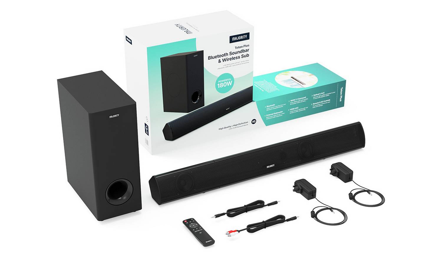 Majority Teton Plus 2.1Ch Bluetooth Soundbar & Wireless Hub