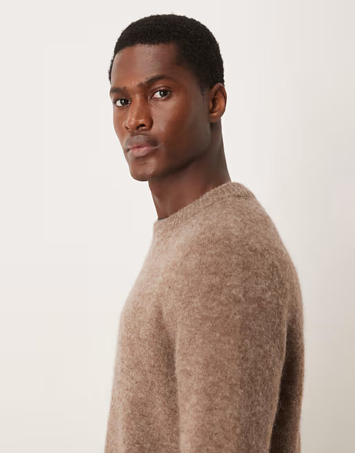 ARKET alpaca and wool jumper with crew neck in mole brown