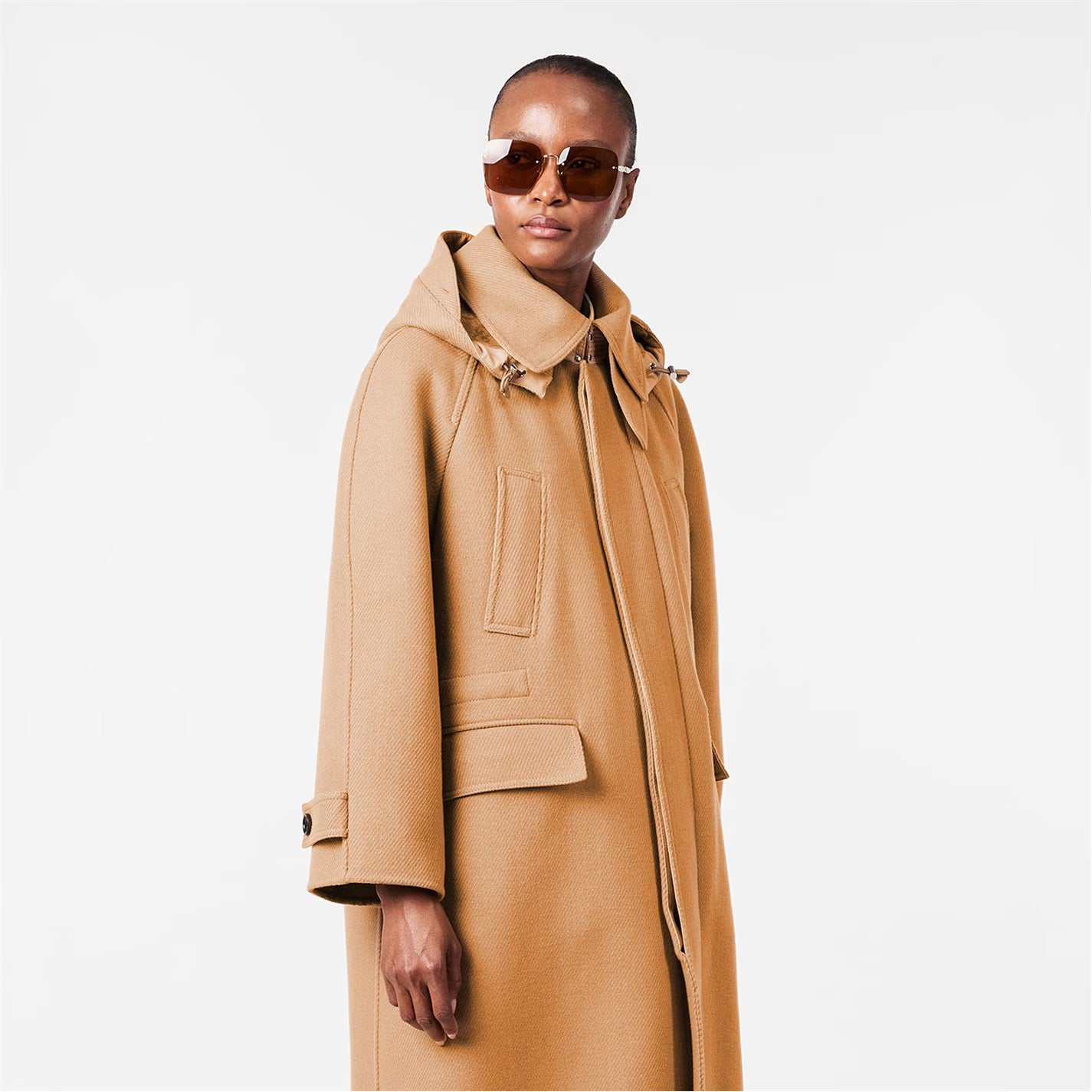 Women's Wool Cashmere Detachable Hood Overcoat