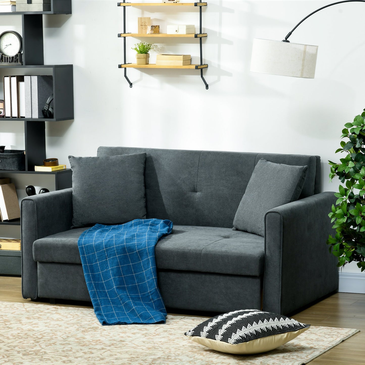 HOMCOM 2 Seater Modern Sofa Bed with Hidden Storage - Dark Grey