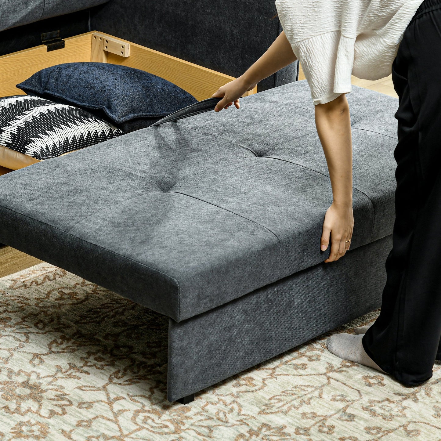 HOMCOM 2 Seater Modern Sofa Bed with Hidden Storage - Dark Grey