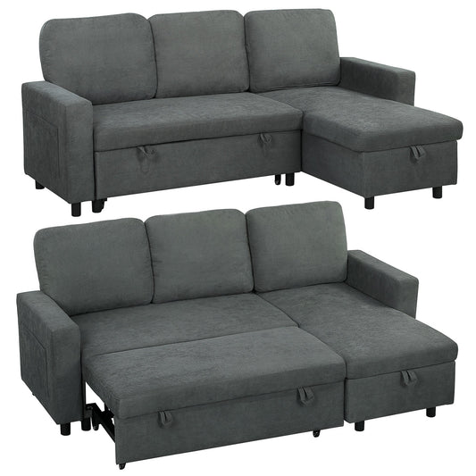 HOMCOM 3 Seater Corner Sofa Bed with Reversible Chaise - Charcoal Grey