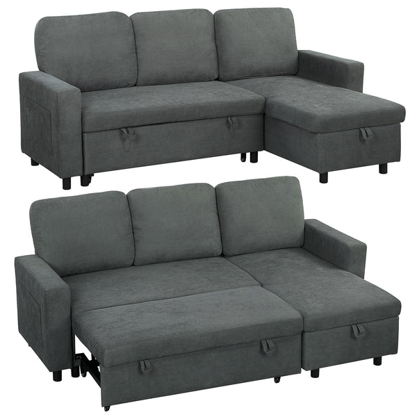 HOMCOM 3 Seater Corner Sofa Bed with Reversible Chaise - Charcoal Grey