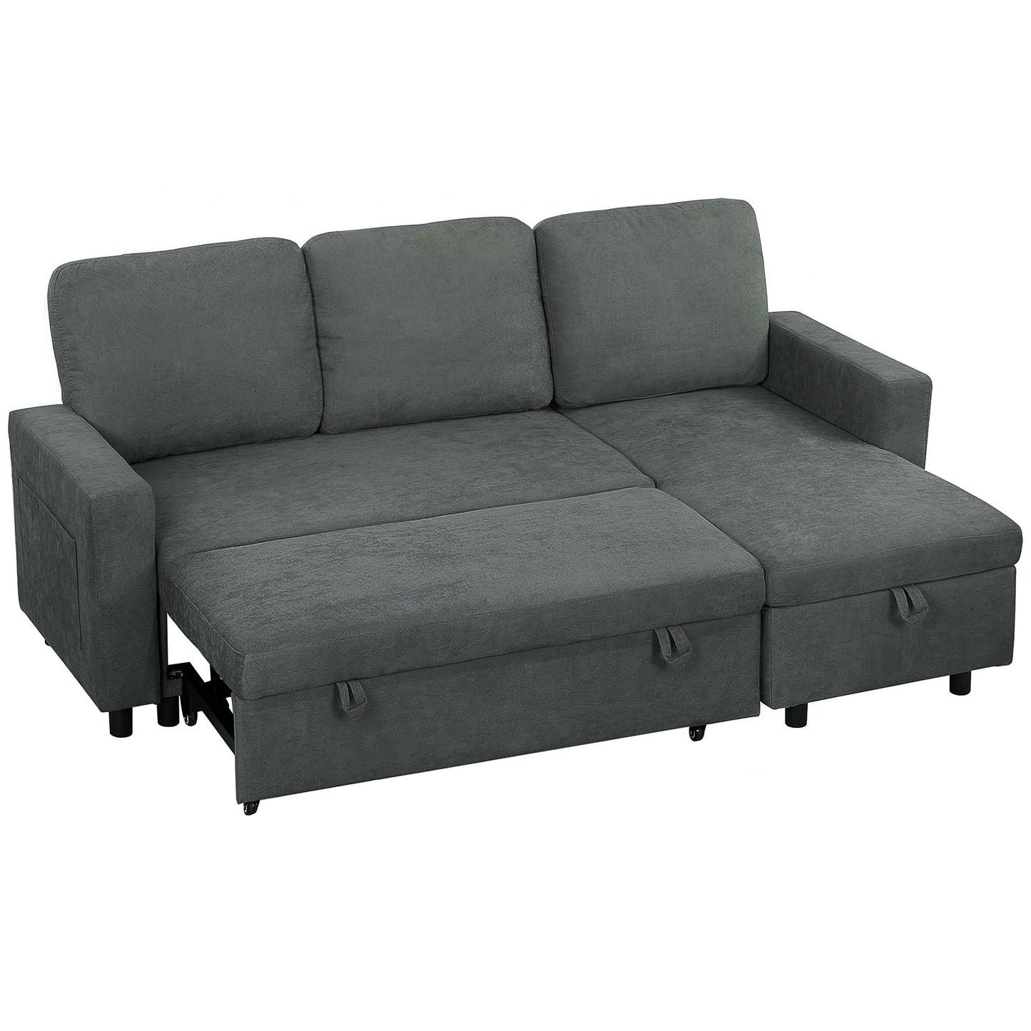 HOMCOM 3 Seater Corner Sofa Bed with Reversible Chaise - Charcoal Grey