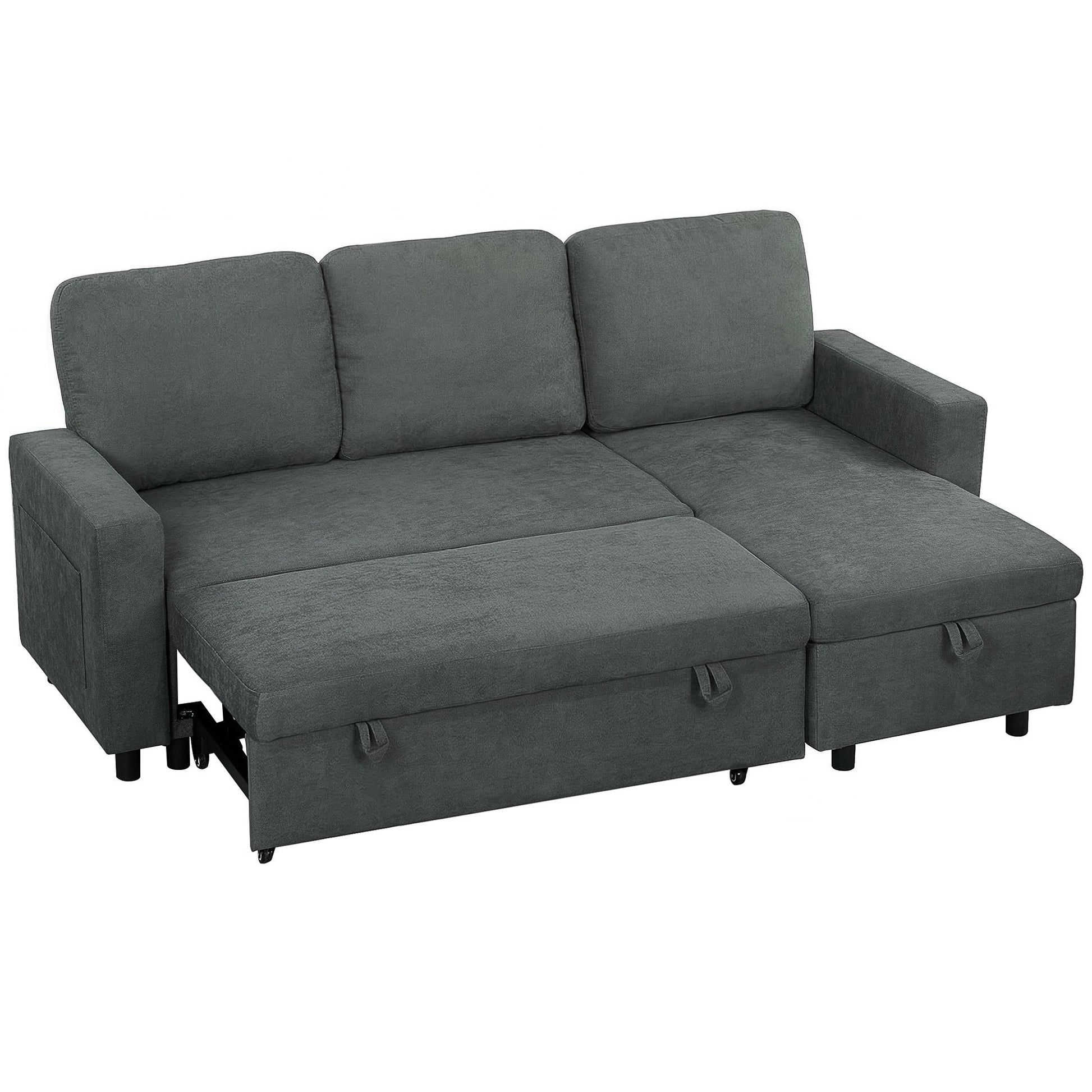 HOMCOM 3 Seater Corner Sofa Bed with Reversible Chaise - Charcoal Grey
