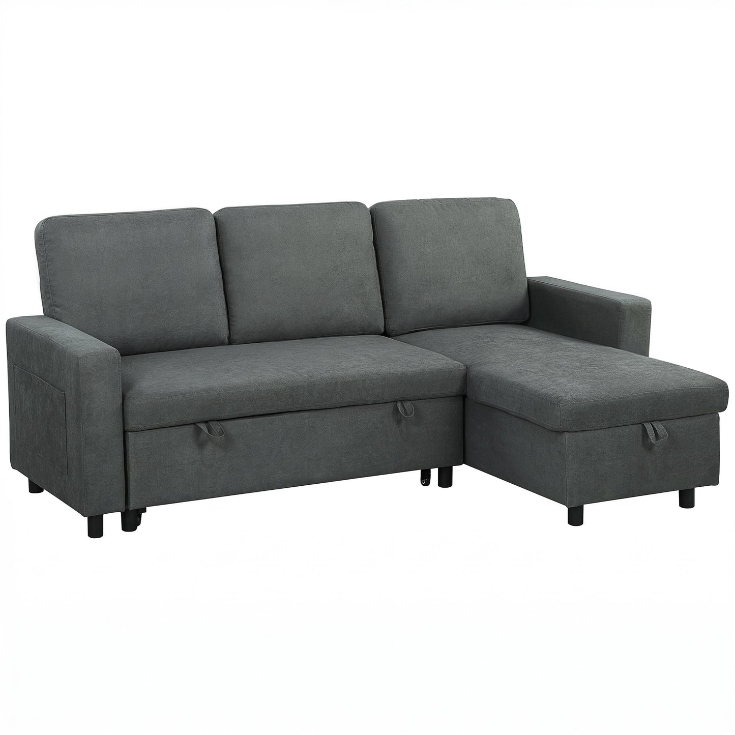 HOMCOM 3 Seater Corner Sofa Bed with Reversible Chaise - Charcoal Grey
