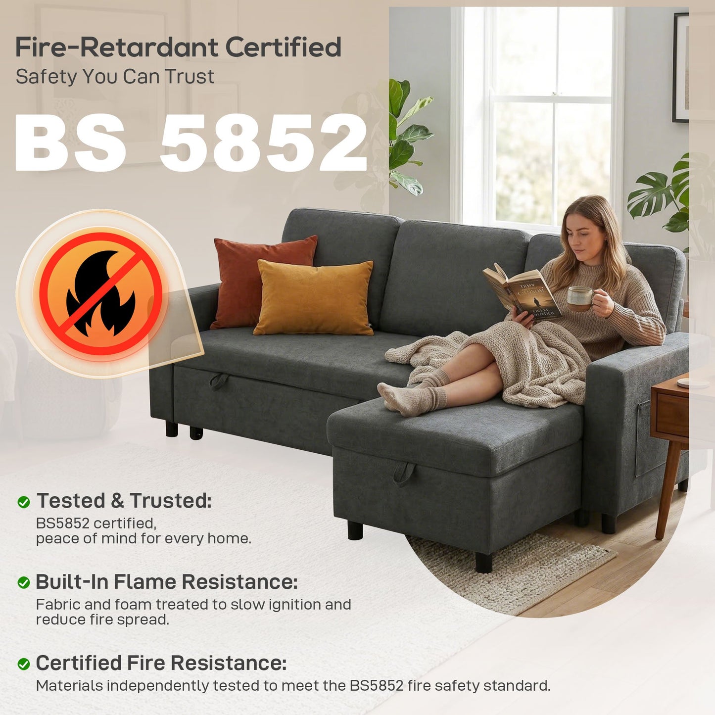 HOMCOM 3 Seater Corner Sofa Bed with Reversible Chaise - Charcoal Grey