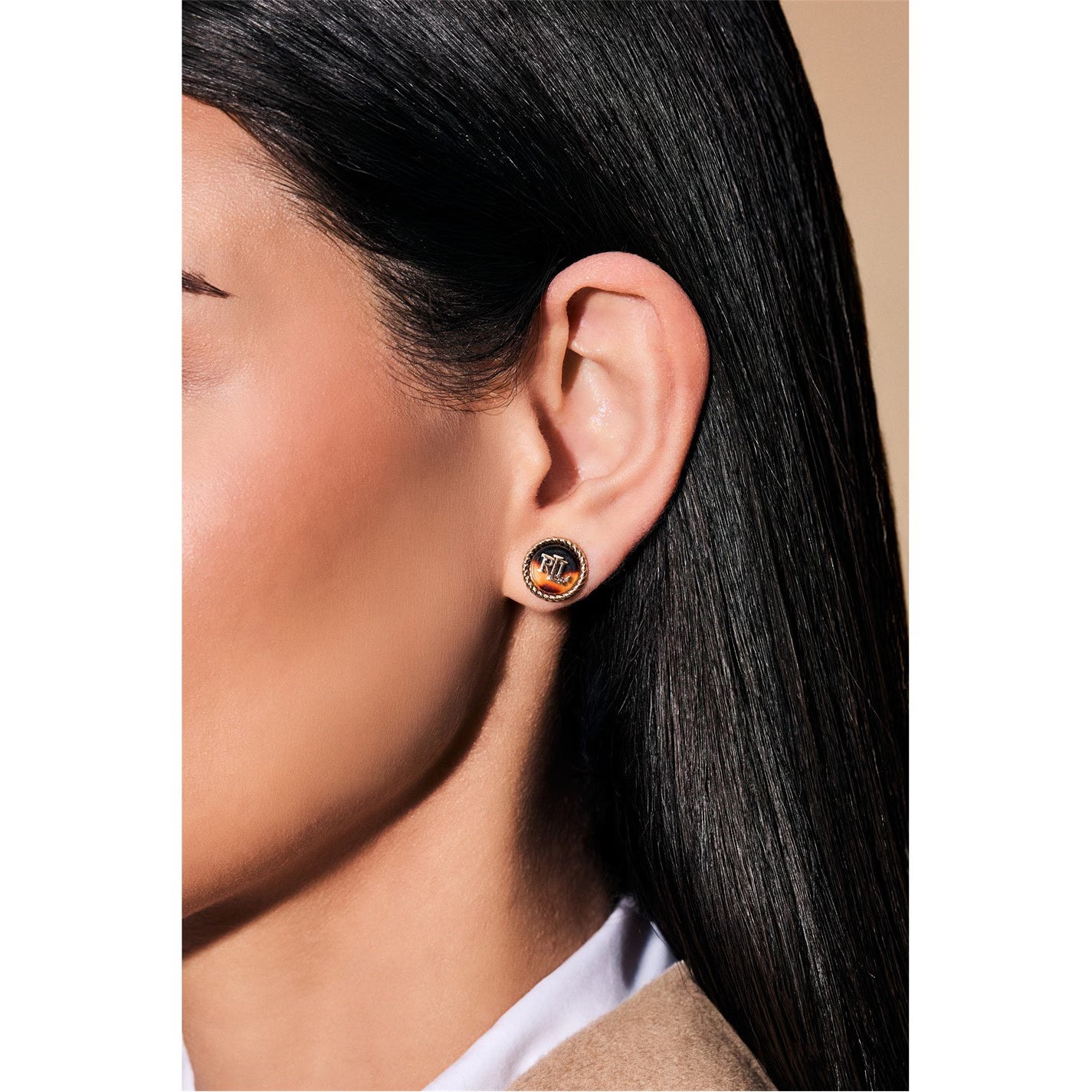 Lauren Ralph Lauren Tortoise & Gold Logo Stud Earrings