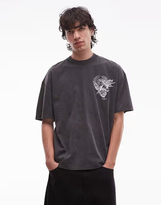 Allsaints mysteries graphic t-shirt in washed black