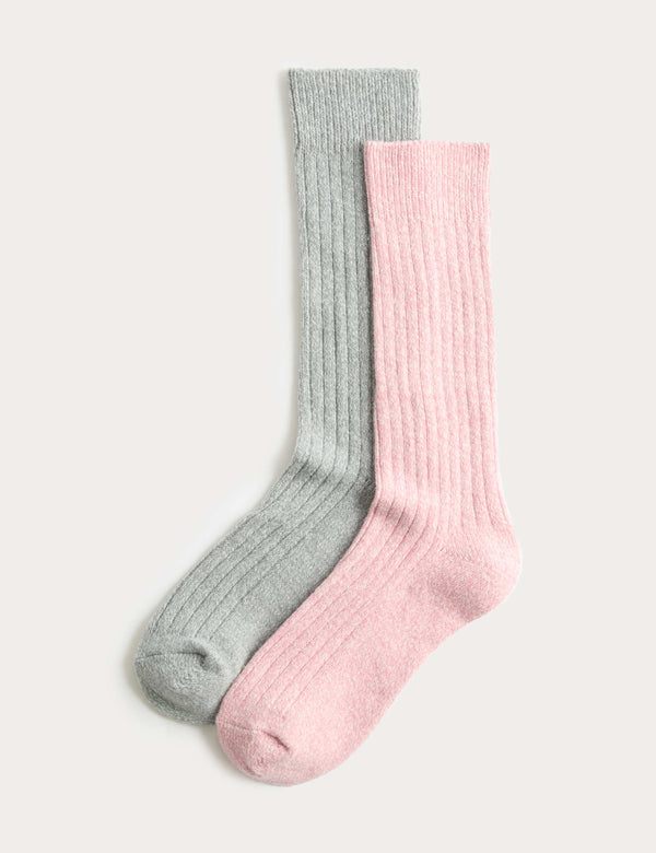 2pk Ribbed Mid Calf Socks