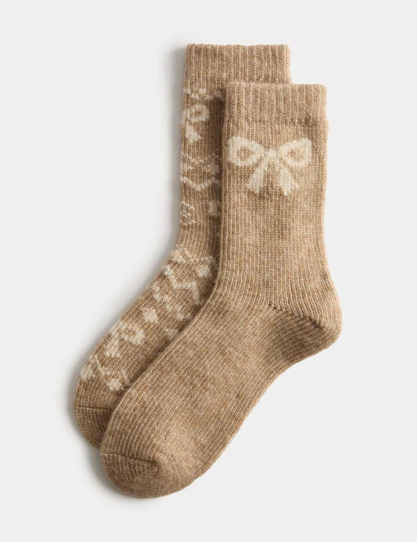 2pk Thermal Bow Ankle High Socks