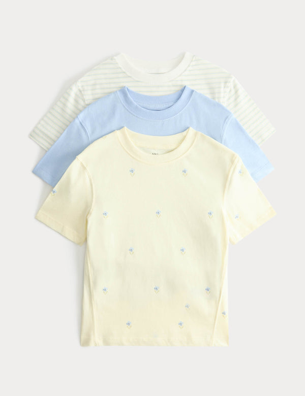 3 Pack Pure Cotton Floral T-Shirts (2-8 Yrs)