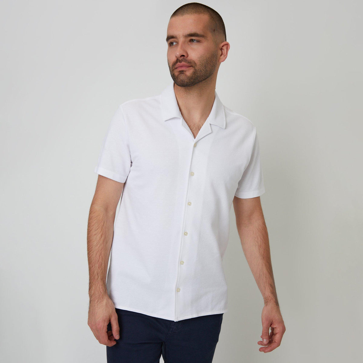 Threadbare Cotton Pique Revere Collar Short Sleeve Shirt