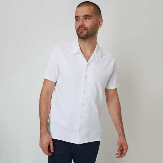 Threadbare Cotton Pique Revere Collar Short Sleeve Shirt