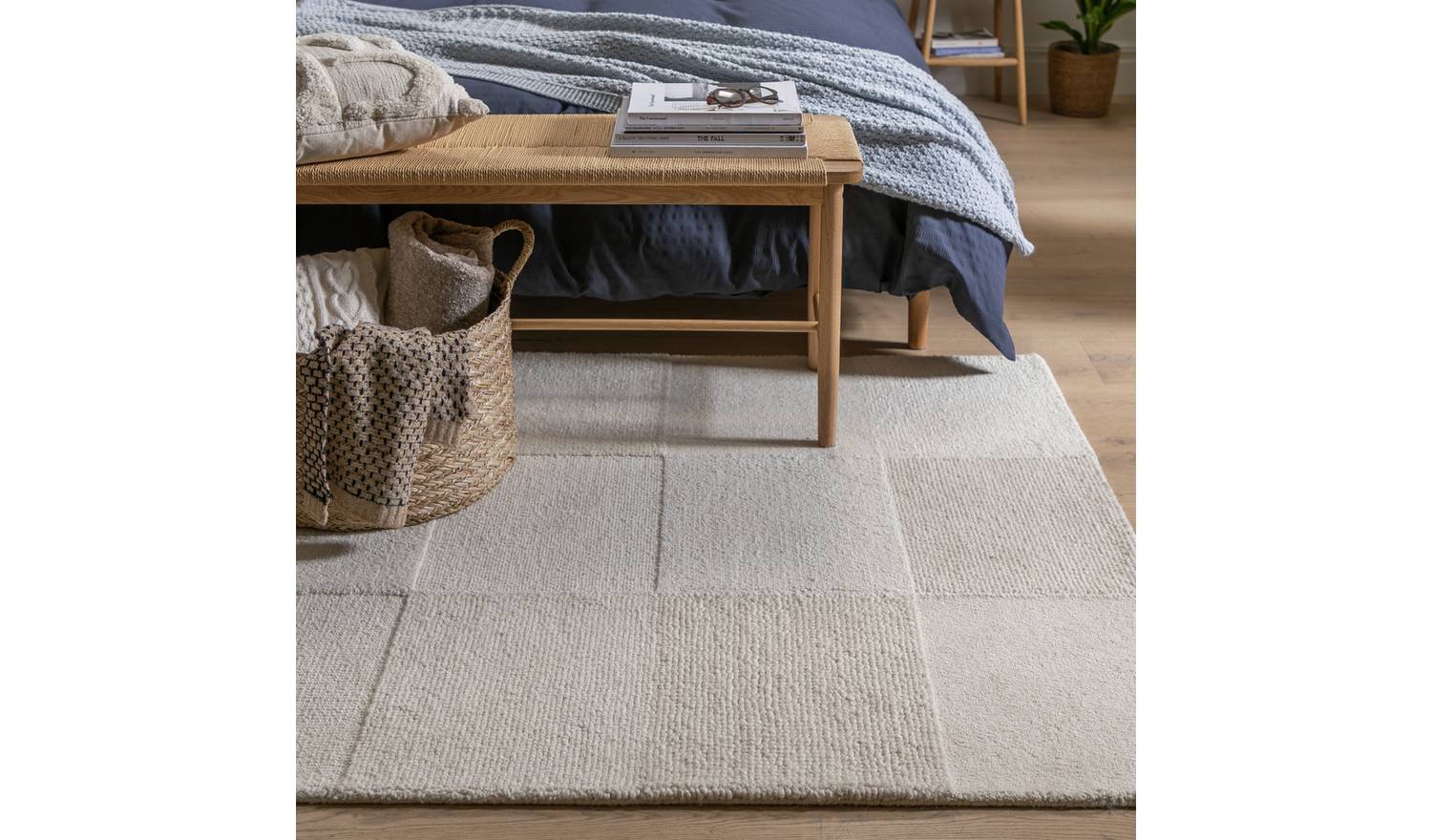 Habitat Checkerboard Natural Wool Cut Pile Rug - 120x170cm
