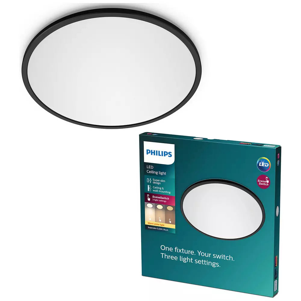 Philips Super Slim LED Flush to Ceiling Light - Black