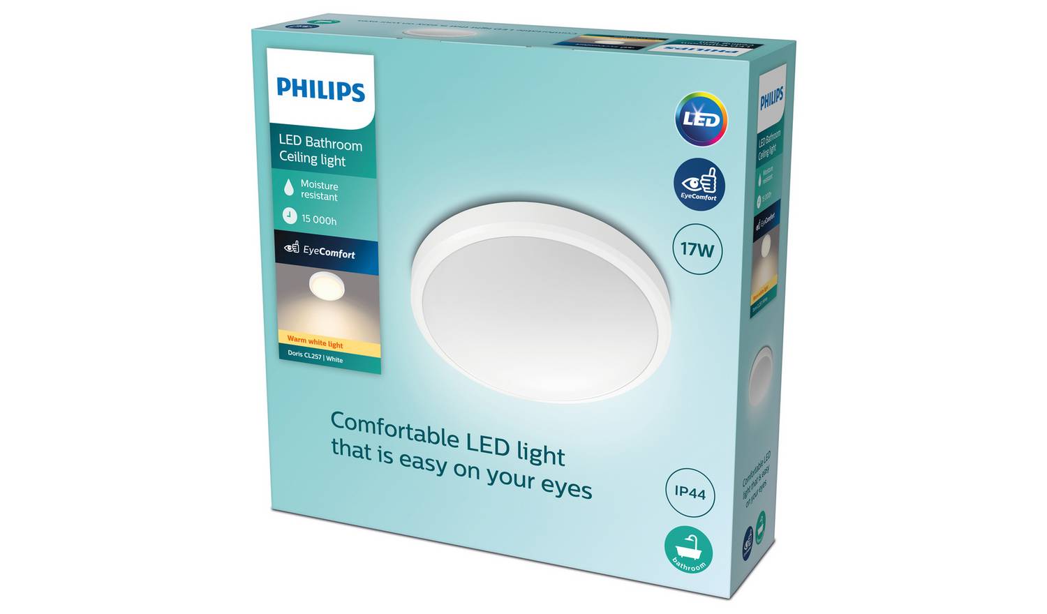 Philips Doris Bathroom Luminaire LED Ceiling Light - White