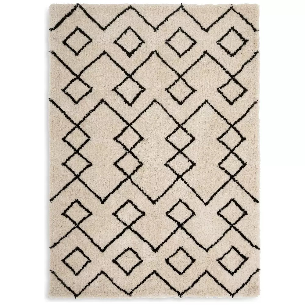 Habitat Diamond Tufted Cream & Black Shaggy Rug - 120x170cm
