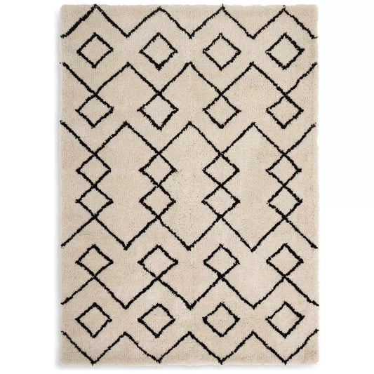 Habitat Diamond Tufted Cream & Black Shaggy Rug - 120x170cm
