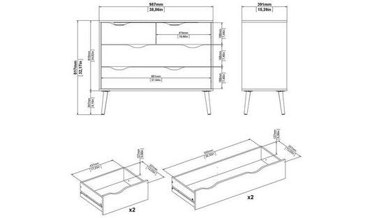 Tvilum Oslo 4 Drawer Chest - White & Oak