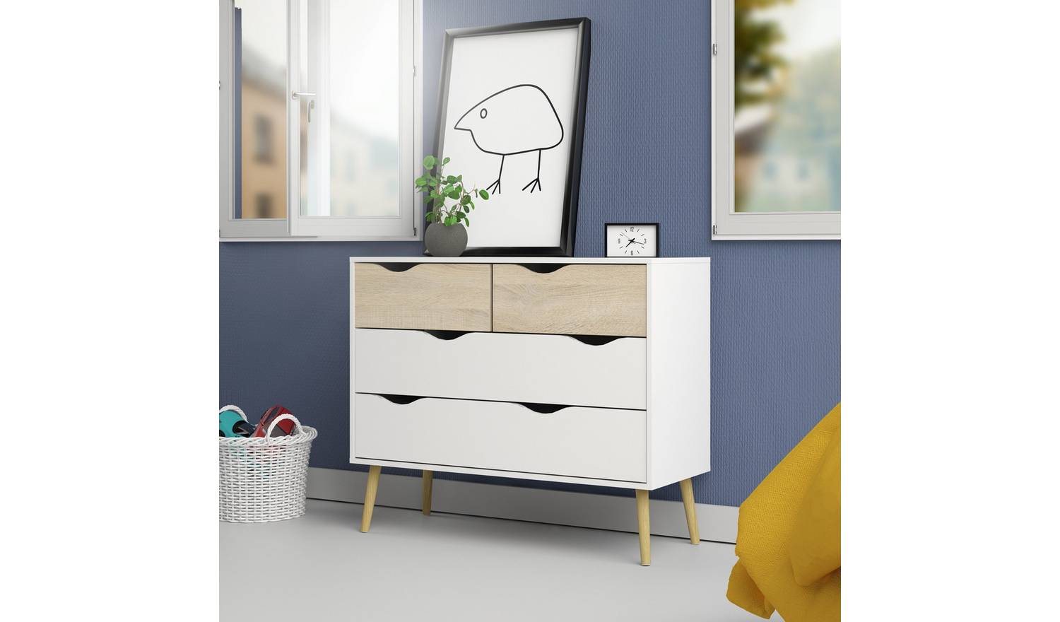 Tvilum Oslo 4 Drawer Chest - White & Oak