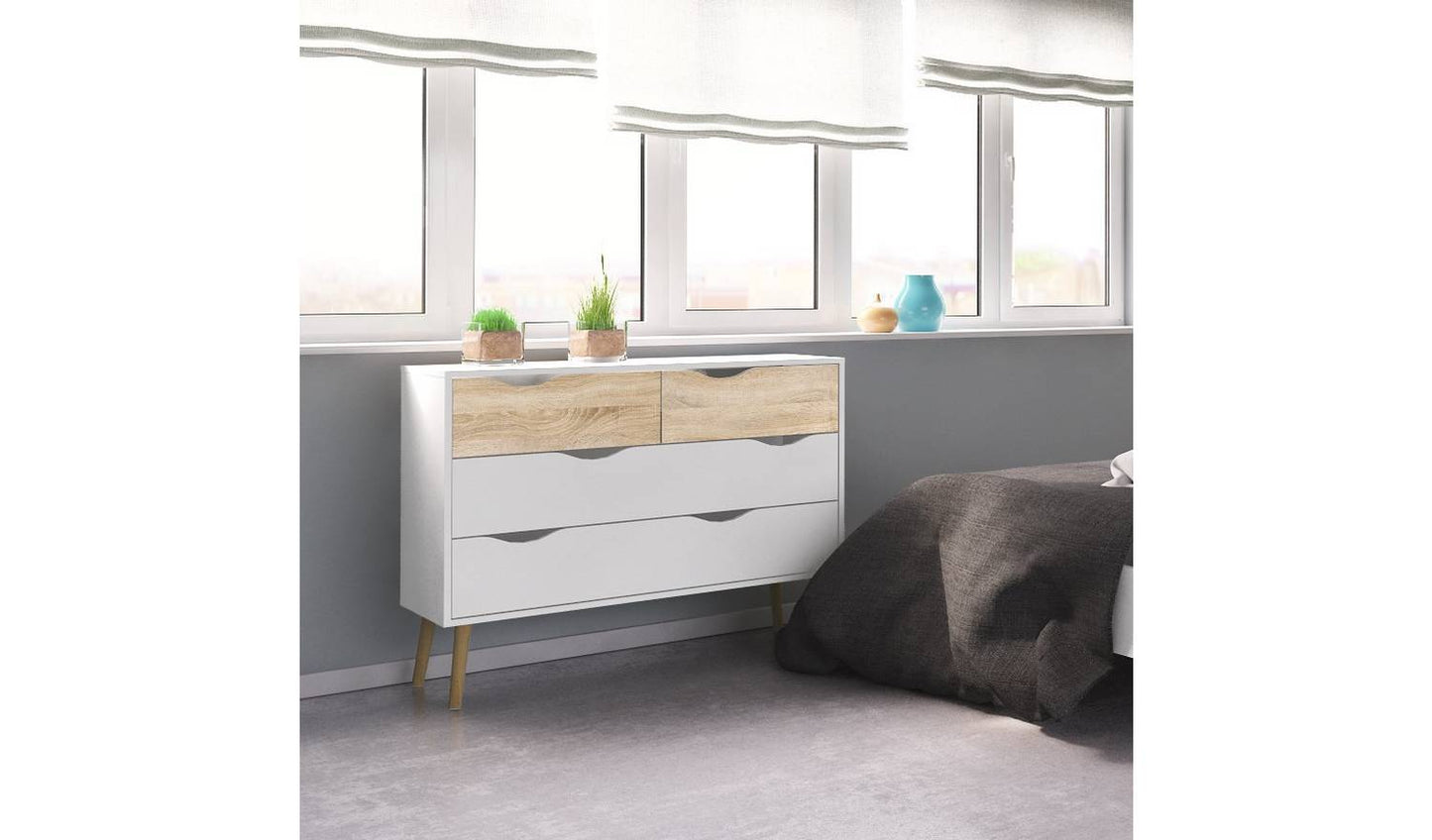 Tvilum Oslo 4 Drawer Chest - White & Oak