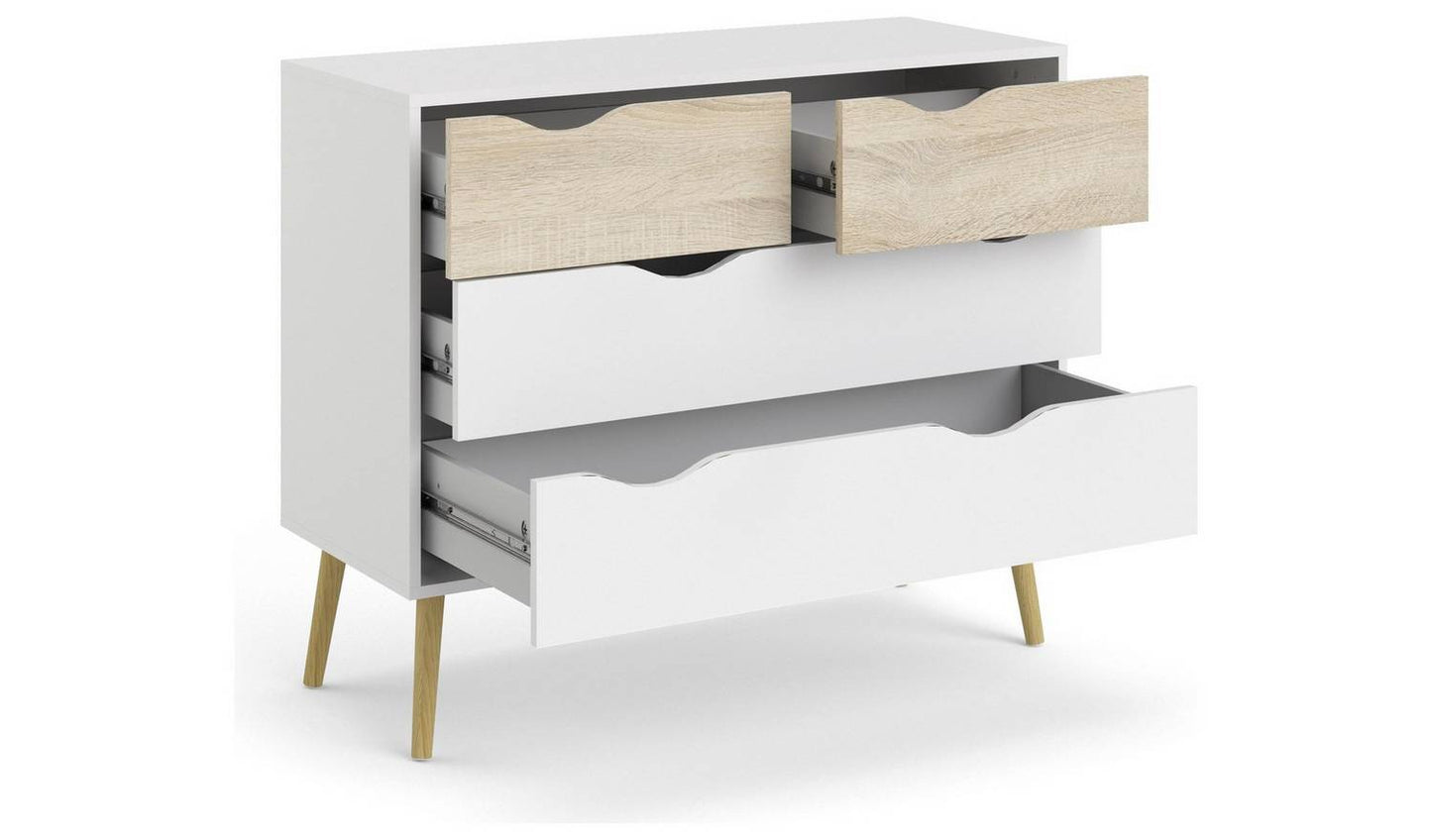 Tvilum Oslo 4 Drawer Chest - White & Oak