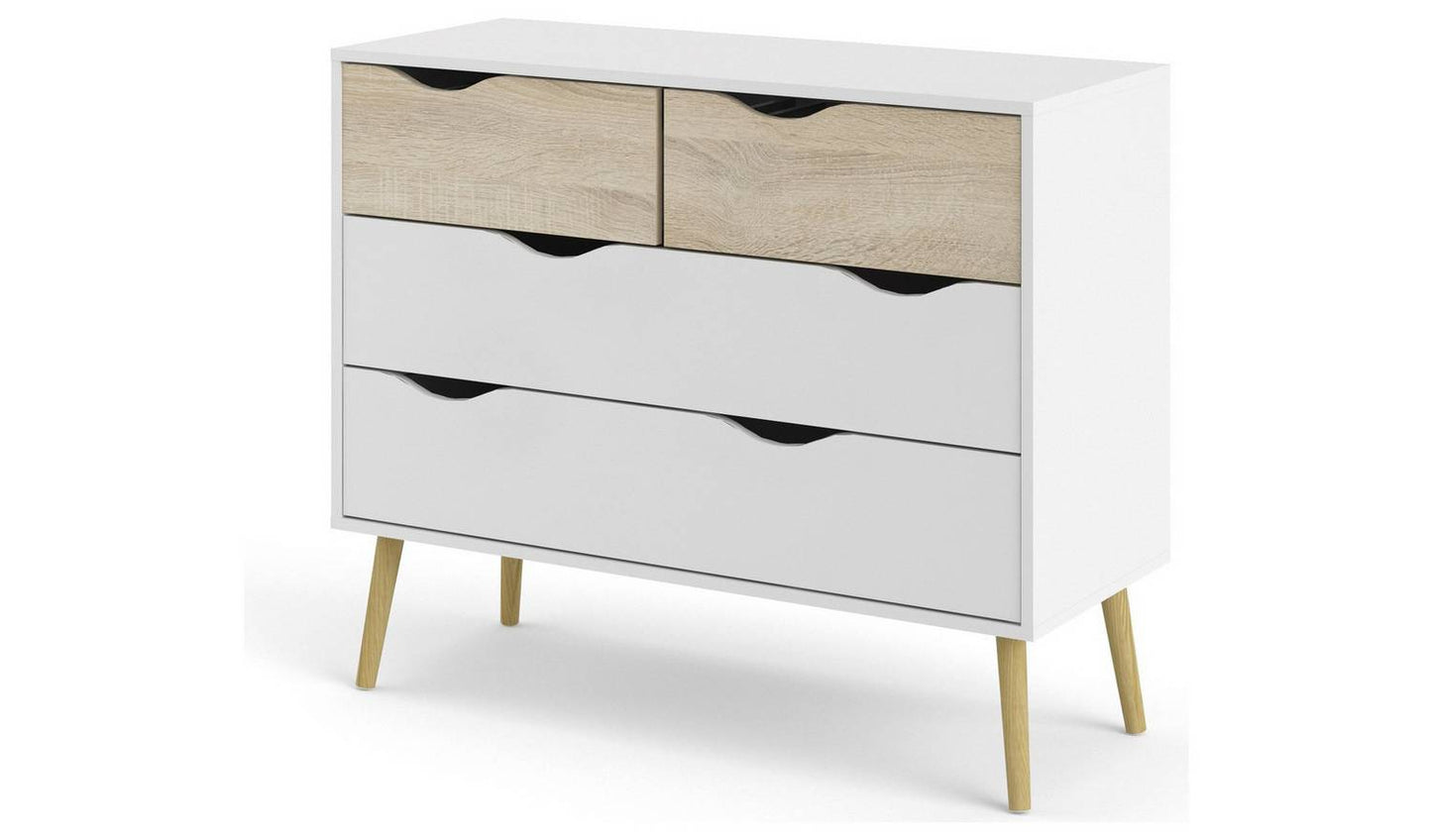 Tvilum Oslo 4 Drawer Chest - White & Oak