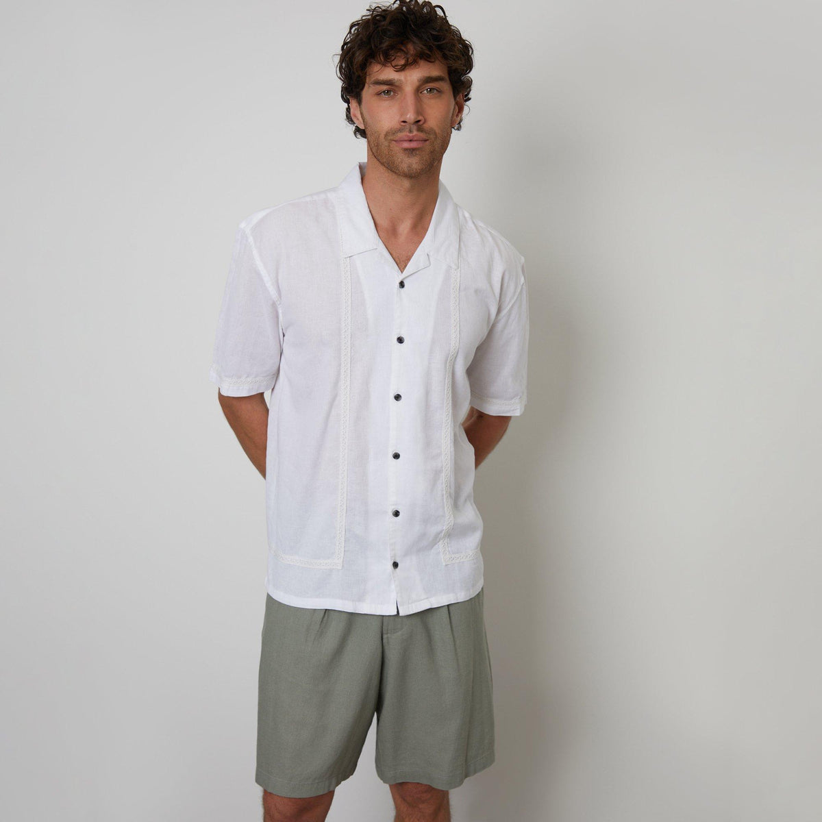 Threadbare Linen Blend Lace Trim Relaxed Fit Shirt