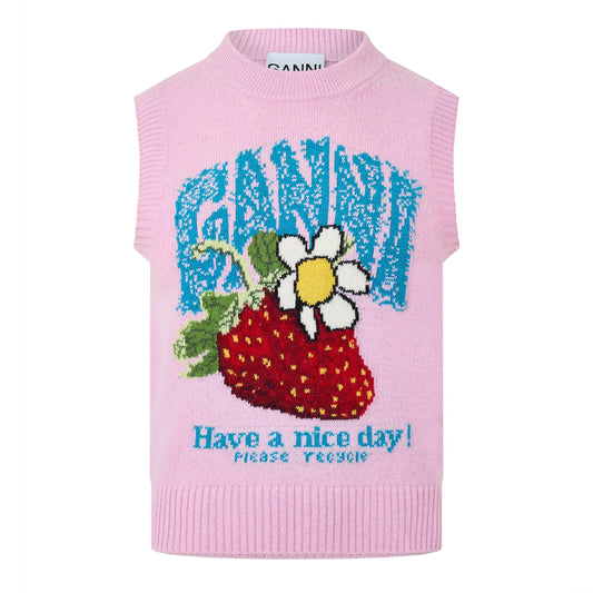 Ganni Women's Graphic Wool Knitted Sweater Vest