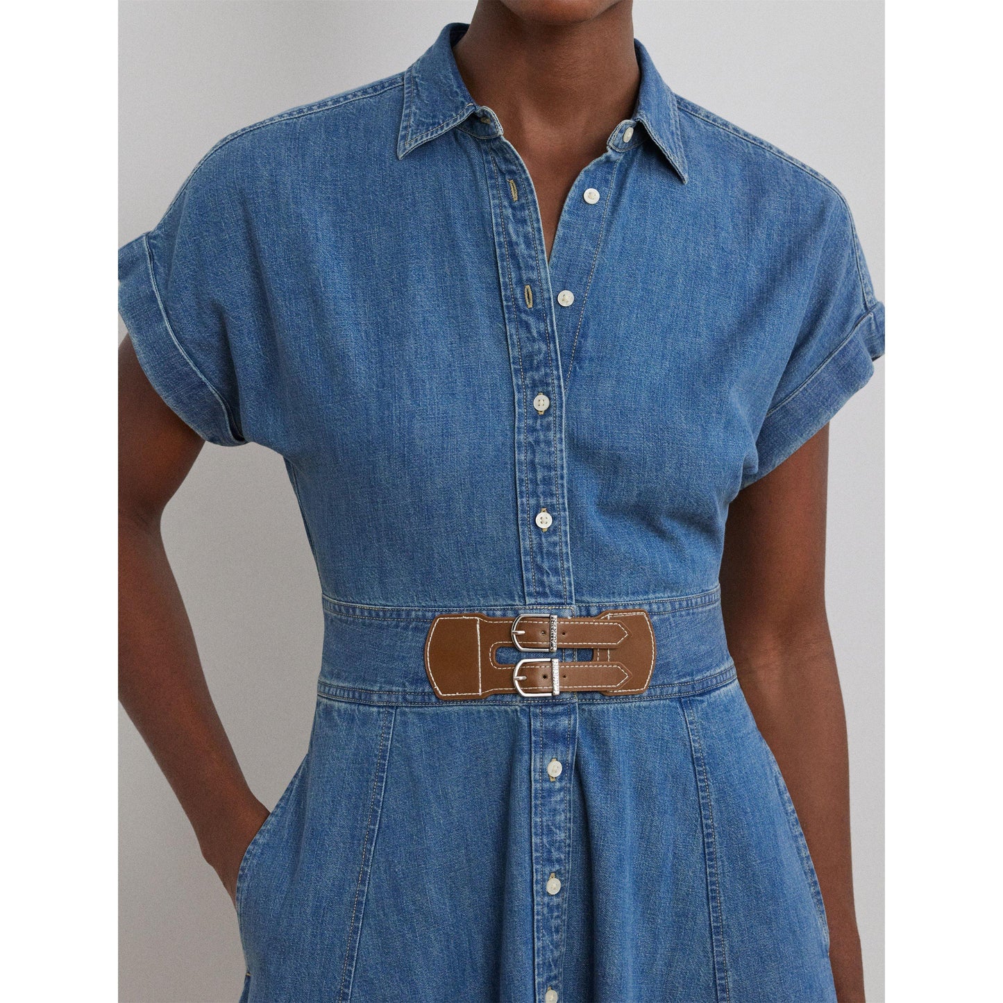 Lauren by Ralph Lauren Buckle-Trim Denim Shirt Dress